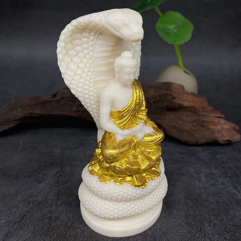 Medium Ivory Fruit Buddha Statue with Snake Lotus Serenity Symbol