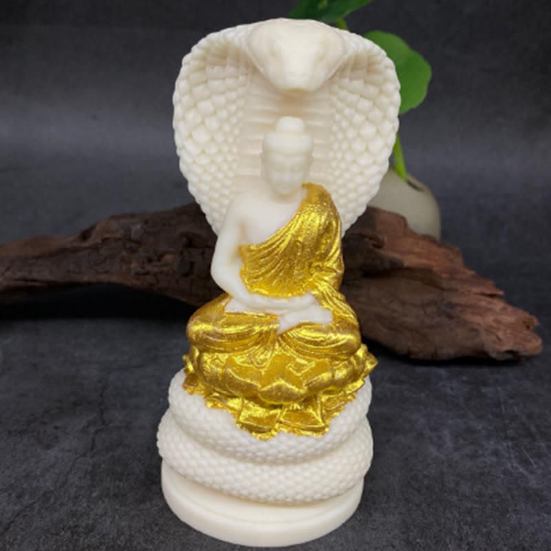 Medium Ivory Fruit Buddha Statue with Snake Lotus Serenity Symbol