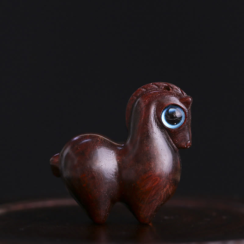Medium Small Leaf Red Sandalwood Lucky Mini Horse Protection Figurine