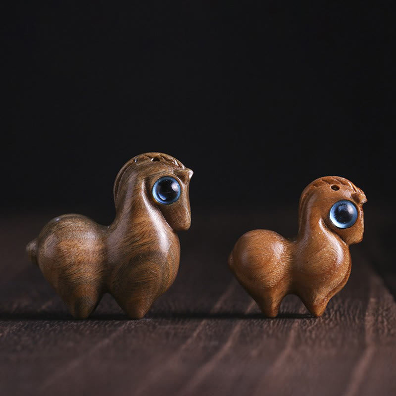 Medium Small Leaf Red Sandalwood Lucky Mini Horse Protection Figurine