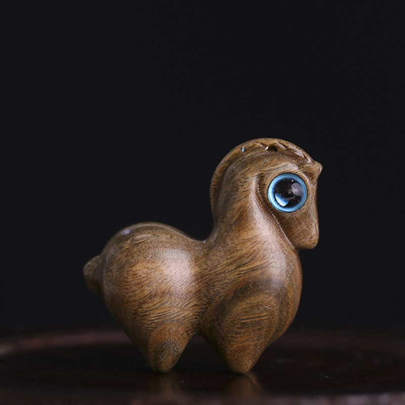 Medium Small Leaf Red Sandalwood Lucky Mini Horse Protection Figurine