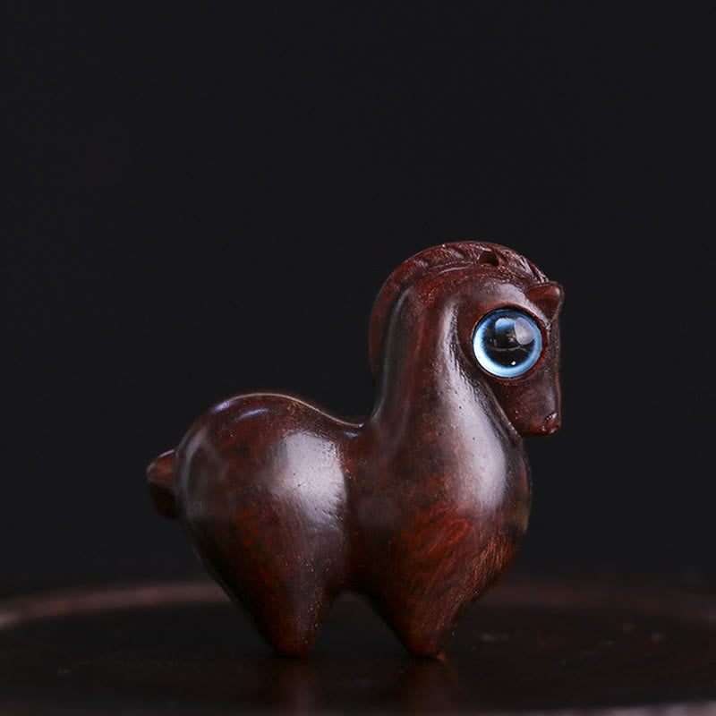 Medium Small Leaf Red Sandalwood Lucky Mini Horse Protection Figurine