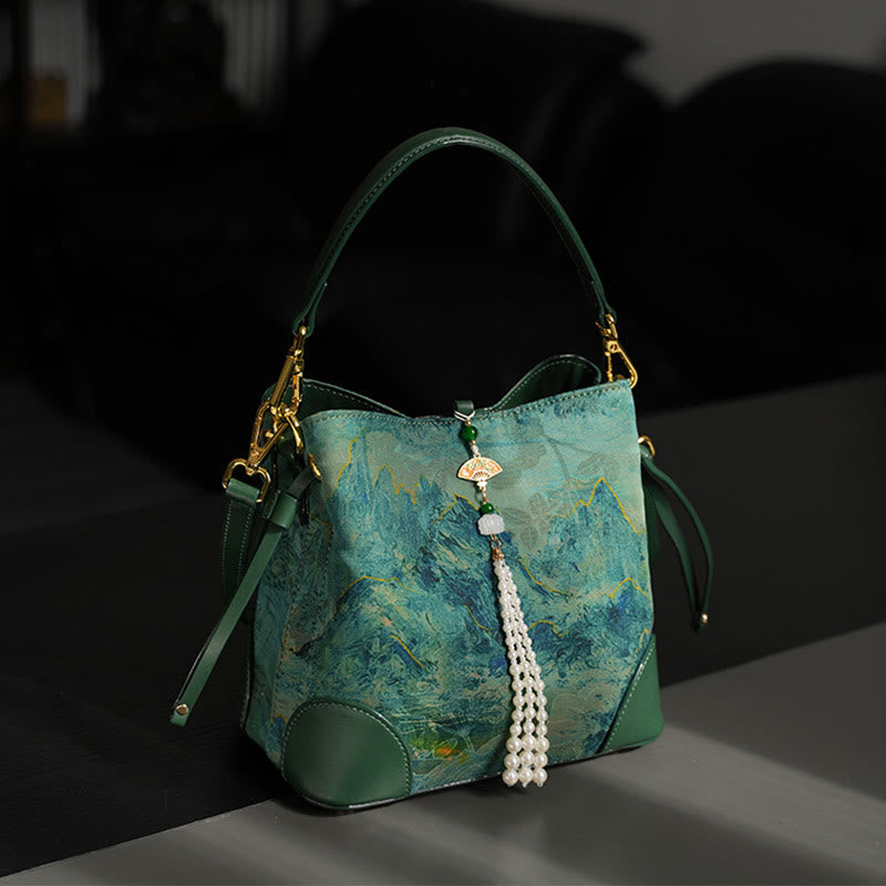 MediumSeaGreen Xiangyunsha Silk Spiritual Tassel Crossbody Bag