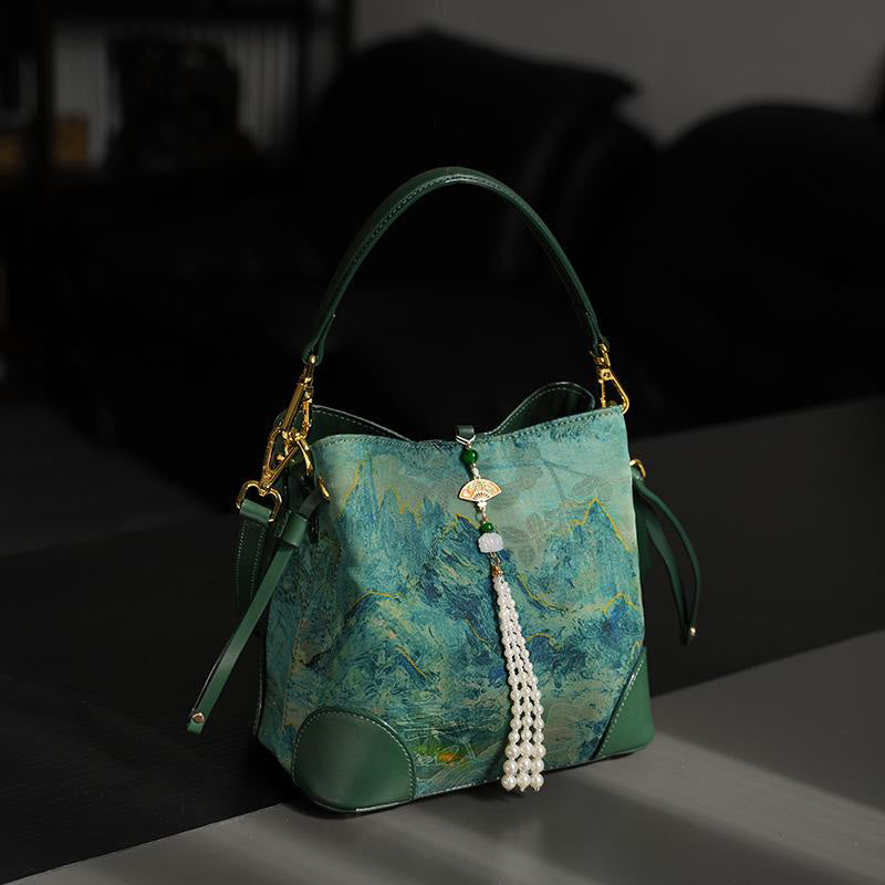 MediumSeaGreen Xiangyunsha Silk Spiritual Tassel Crossbody Bag