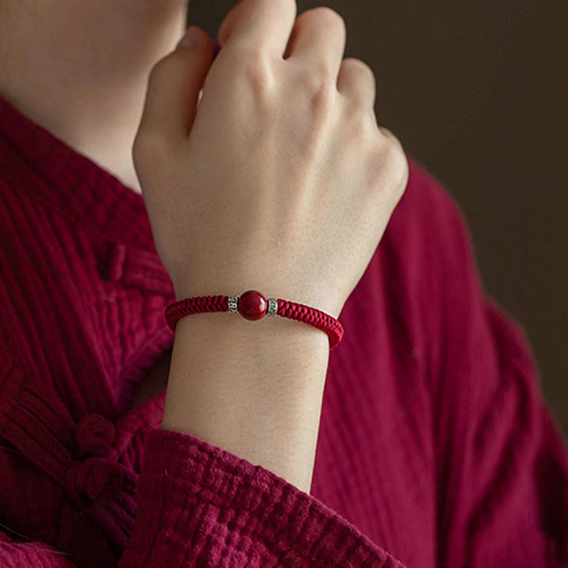 Men's Cinnabar Bracelet 12mm Beads | Sterling Silver Calm