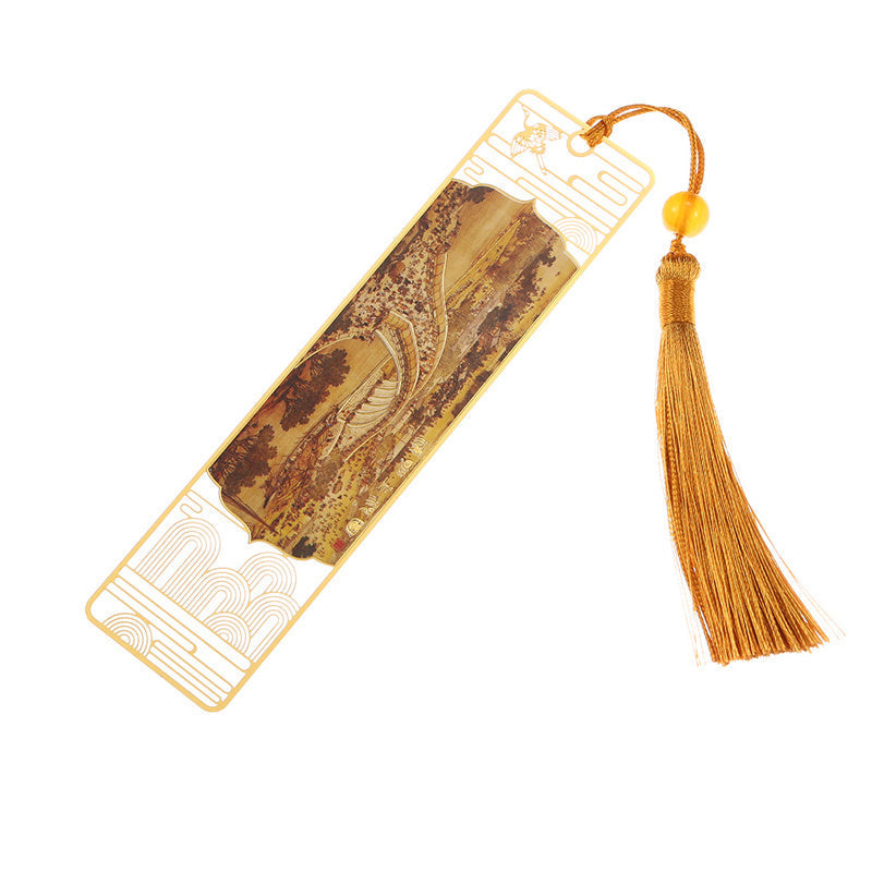 Metal Bookmark Panorama of Rivers and Mountains with Tassel