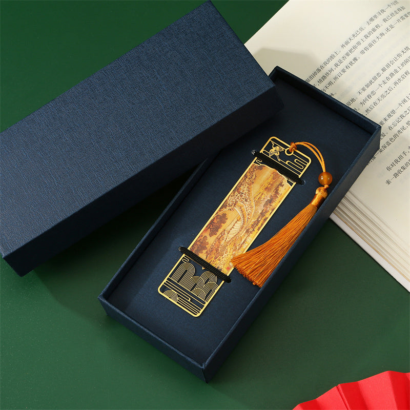 Metal Bookmark Panorama of Rivers and Mountains with Tassel