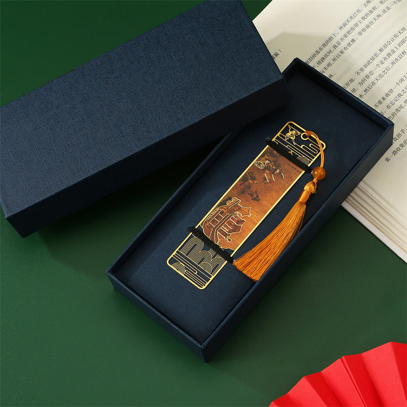 Metal Bookmark Panorama of Rivers and Mountains with Tassel