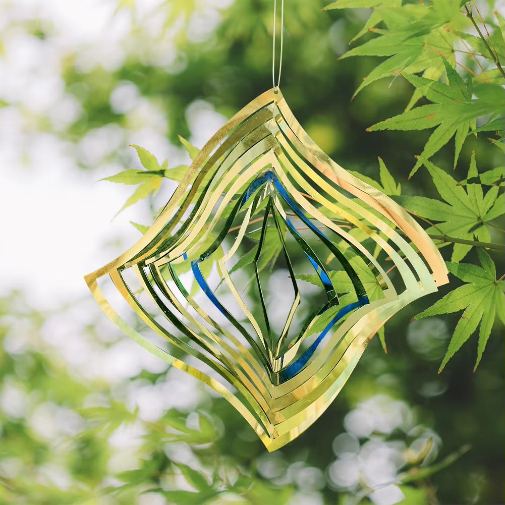 3D Star Metal Mirror Rotating Wind Chimes Hanging Pendant Keep Birds Away Shiny Spinner Spiral Decoration for Yard Porch Garden