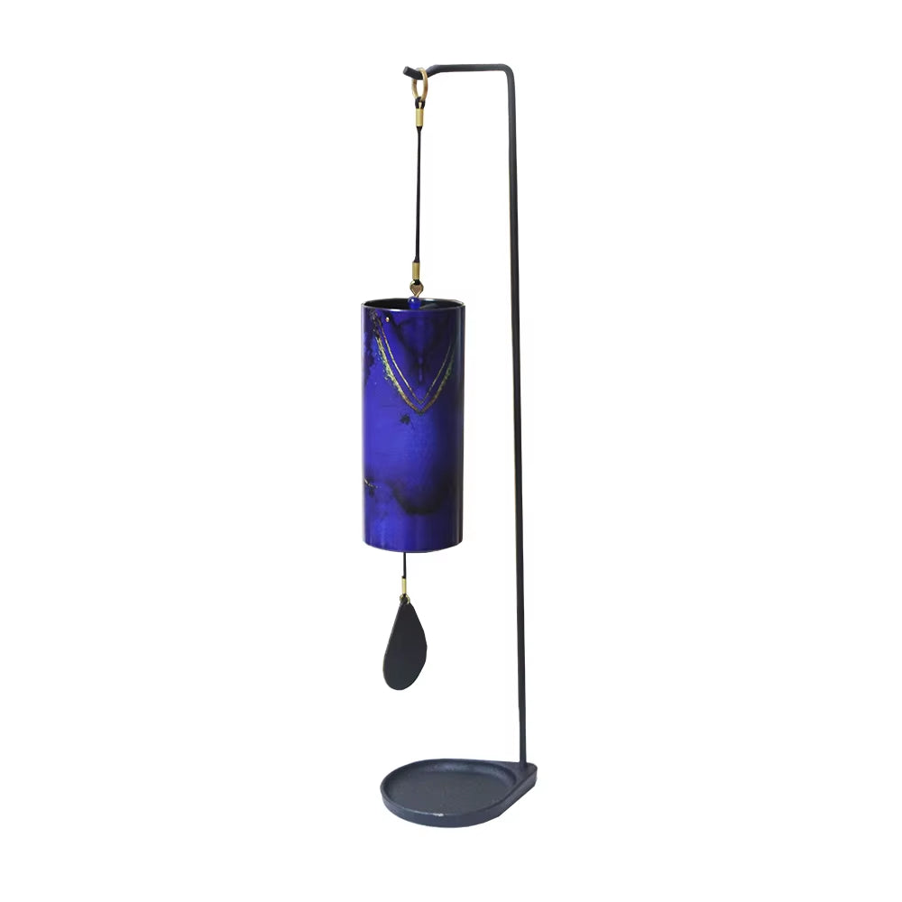 Cobalt blue glass wind chime with metal stand and pendulum for Metal Koshi Wind Chimes