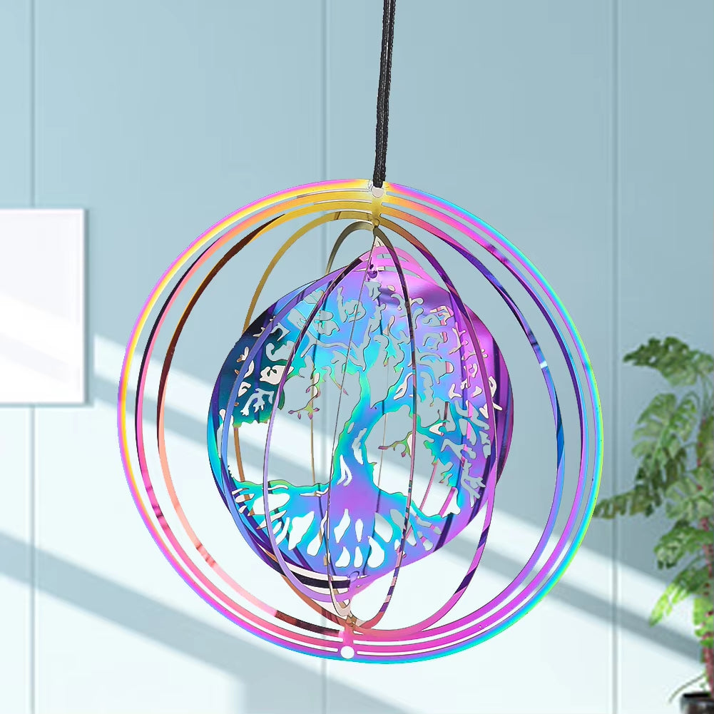 Gorgeous Tree of Life Wind Spinner 3D Rotating Mirror Windchime Catcher Hanging Yoga Meditation Yard Garden Decor Bird Deterrent