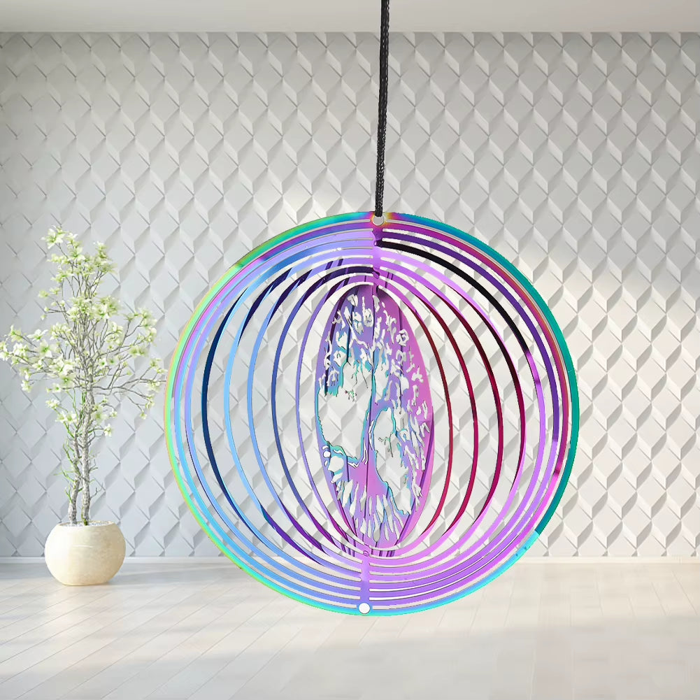 Gorgeous Tree of Life Wind Spinner 3D Rotating Mirror Windchime Catcher Hanging Yoga Meditation Yard Garden Decor Bird Deterrent