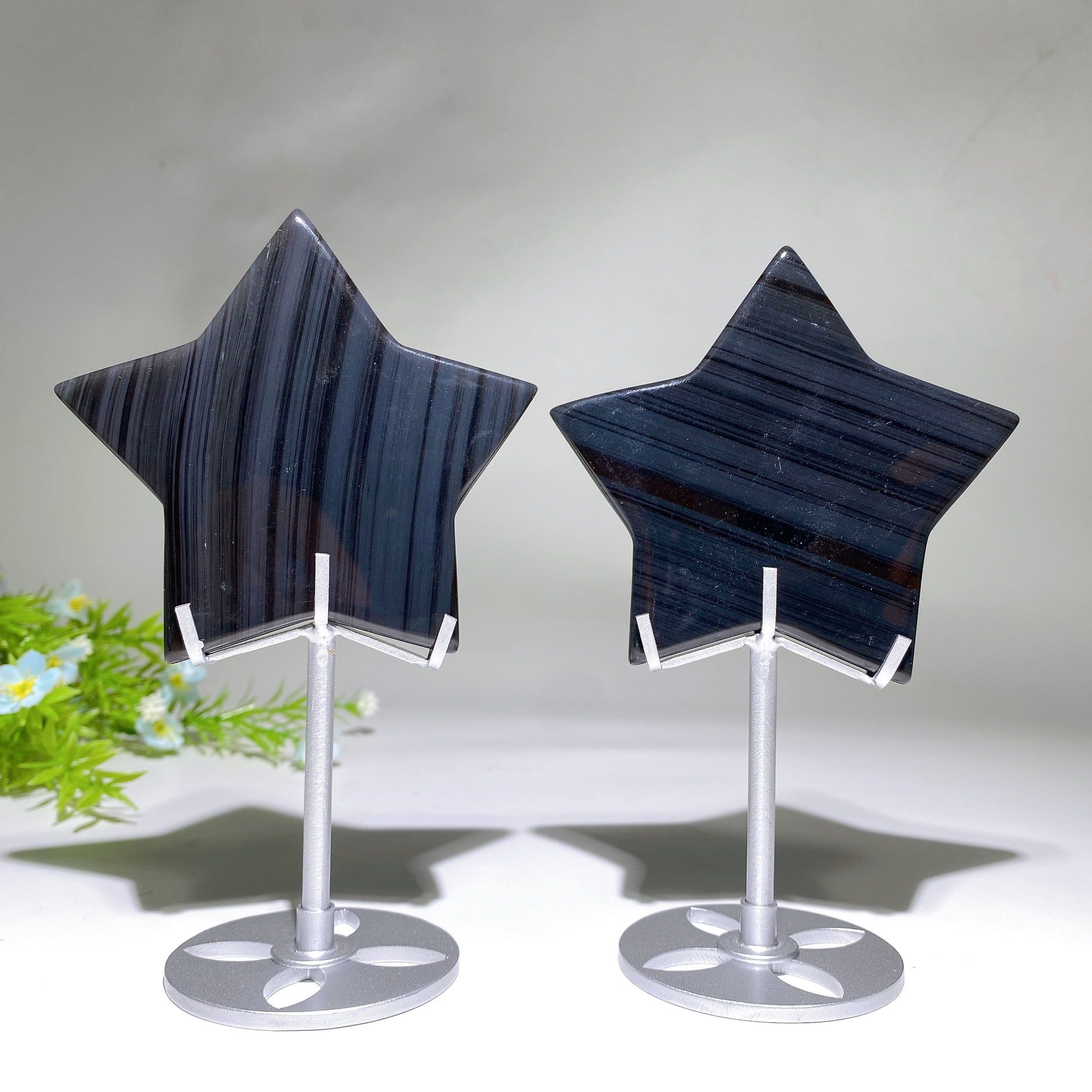 Midnight Lace Obsidian Crystal Carvings with Stand 4 Shapes