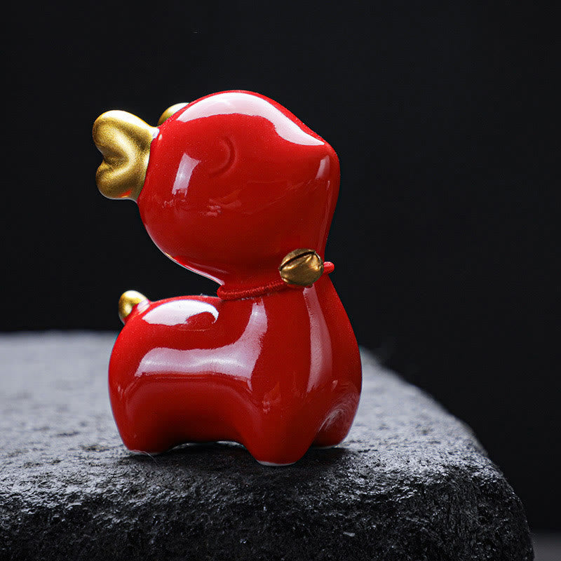 Mini Ceramic Deer Tea Pet Figurine for Spiritual Decor
