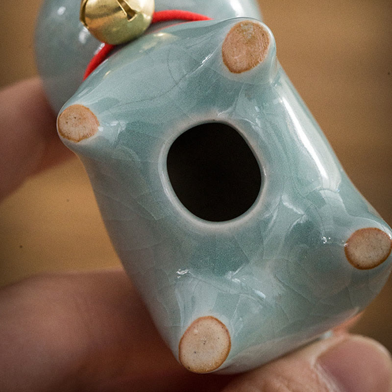 Mini Ceramic Lucky Bell Cat Figurine for Home Desk