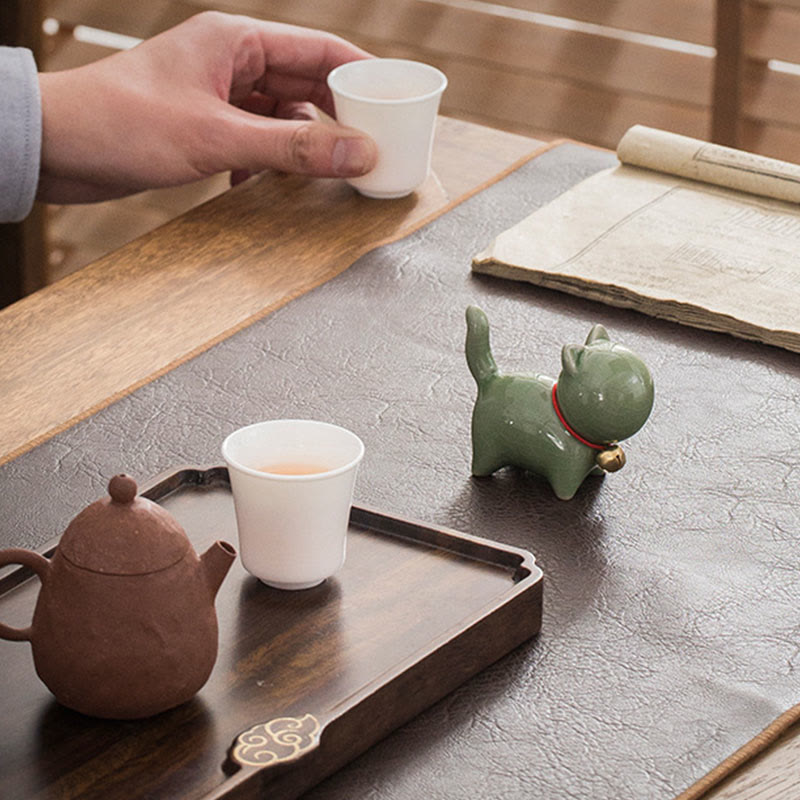 Mini Ceramic Lucky Bell Cat Figurine for Home Desk