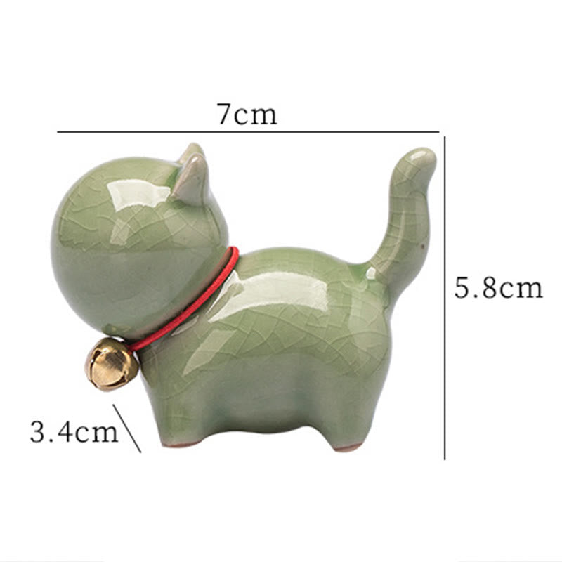 Mini Ceramic Lucky Bell Cat Figurine for Home Desk