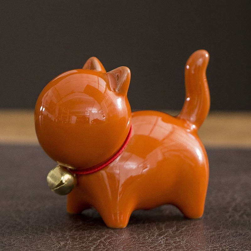 Mini Ceramic Lucky Bell Cat Figurine for Home Desk
