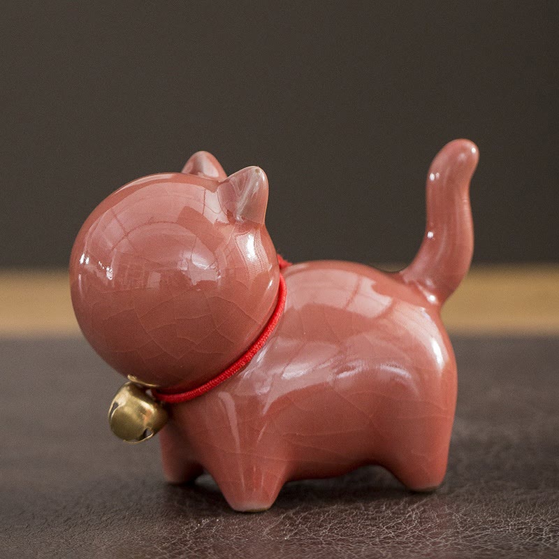 Mini Ceramic Lucky Bell Cat Figurine for Home Desk