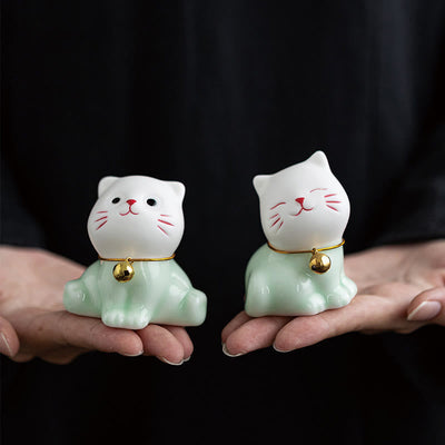 Mini Cute Cat Ceramic Figurine 4.7cm Spiritual Animal Décor