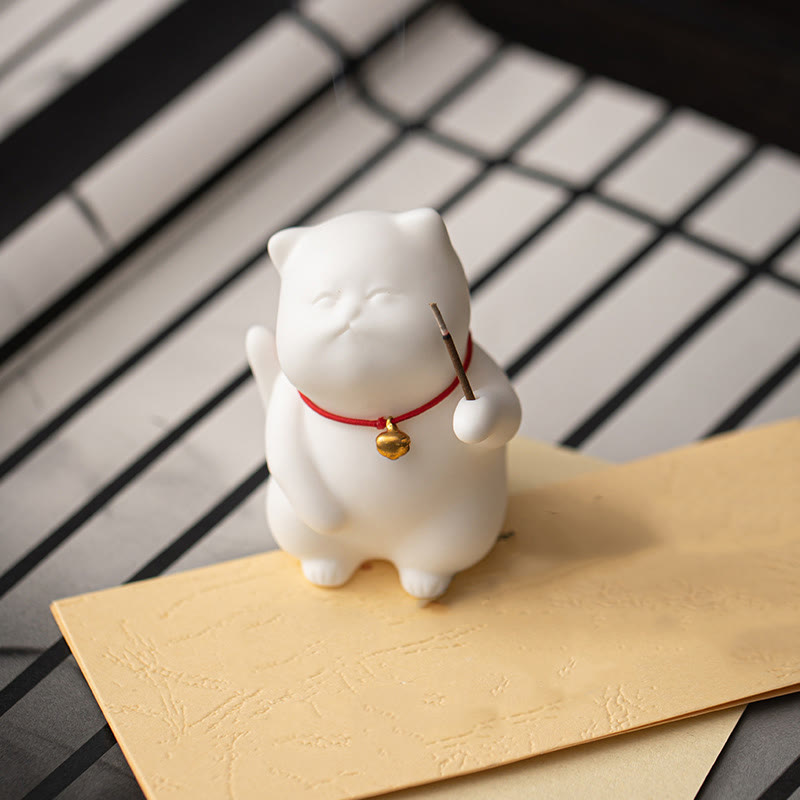 Mini Cute Ceramic Cat Incense Burner for Meditation