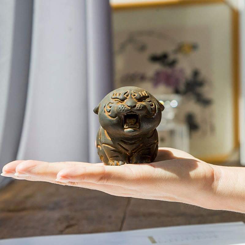 Mini Cute Tiger Iron Resin Statue - Spiritual Animal Figurine