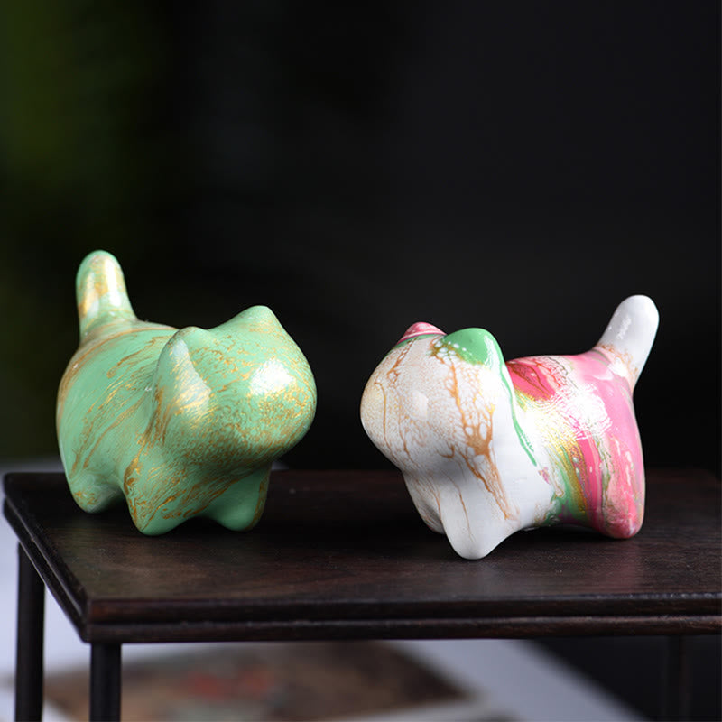 Mini Ebony Wood Cat Statue Decor Peaceful Lacquer Craft