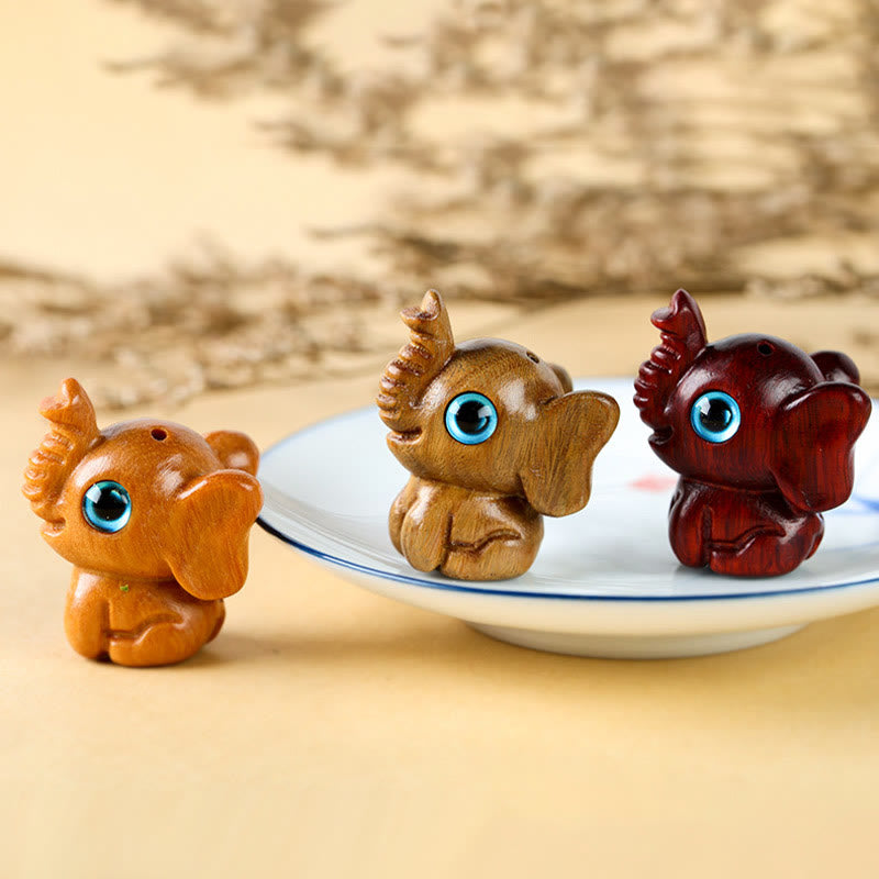 Mini Elephant Carved Decoration in Sandalwood for Protection & Luck