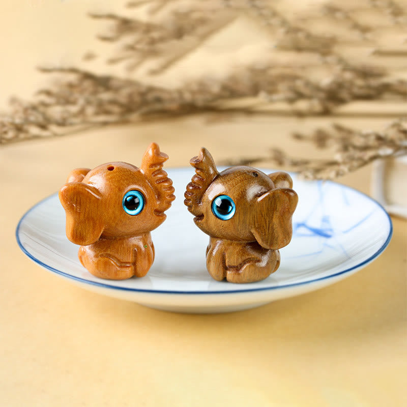 Mini Elephant Carved Decoration in Sandalwood for Protection & Luck