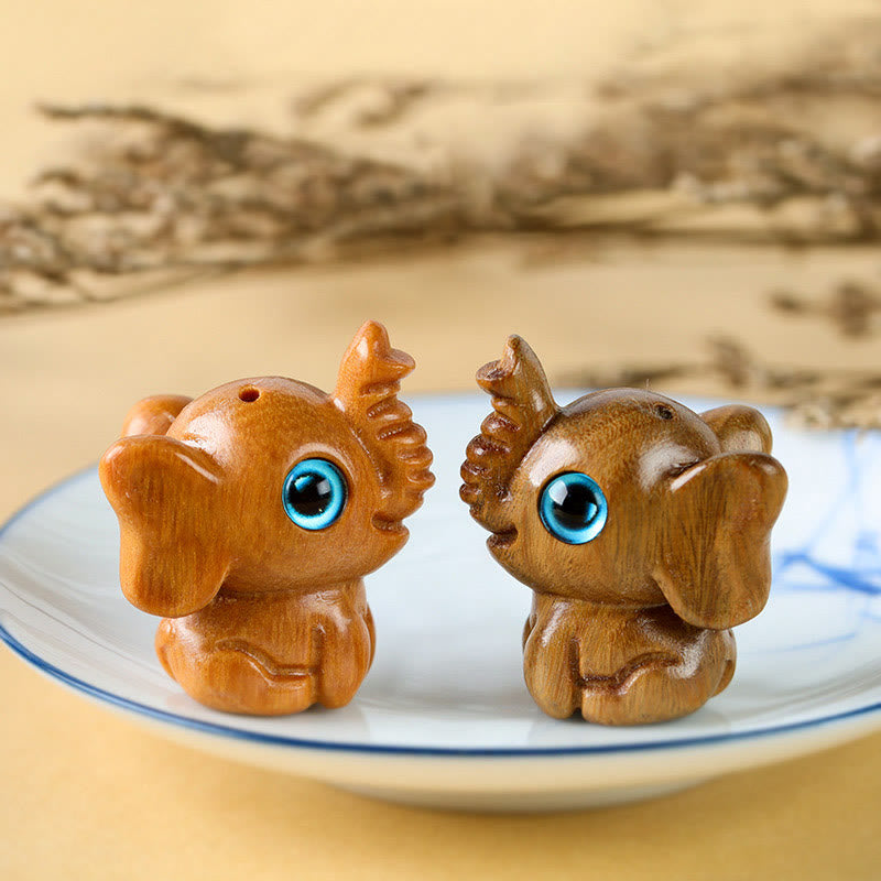 Mini Elephant Carved Decoration in Sandalwood for Protection & Luck
