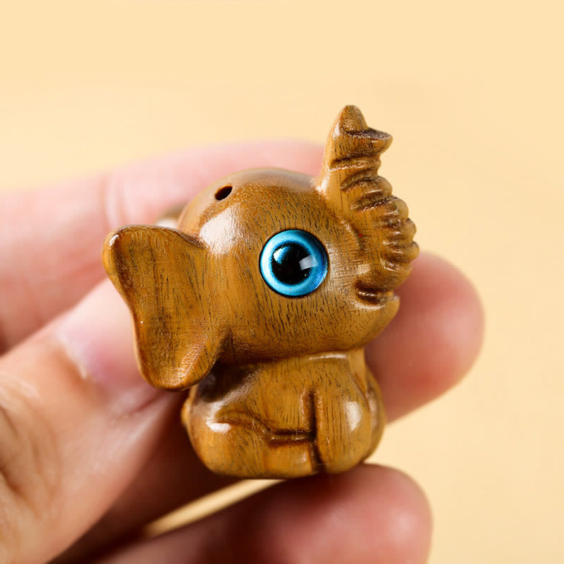 Mini Elephant Carved Decoration in Sandalwood for Protection & Luck