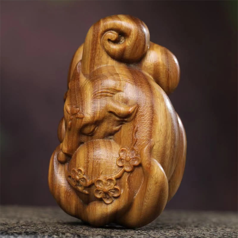 Mini Nine-Tailed Fox Green Sandalwood Zen Decor for Peace