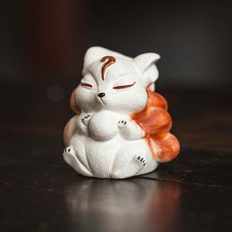 Mini Nine-Tailed Fox Purple Clay Desk Decoration for Zen