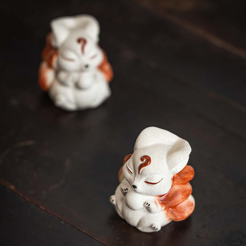 Mini Nine-Tailed Fox Purple Clay Desk Decoration for Zen