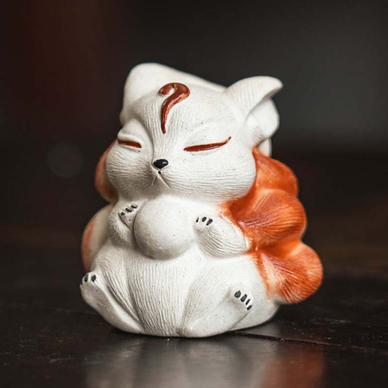 Mini Nine-Tailed Fox Purple Clay Desk Decoration for Zen