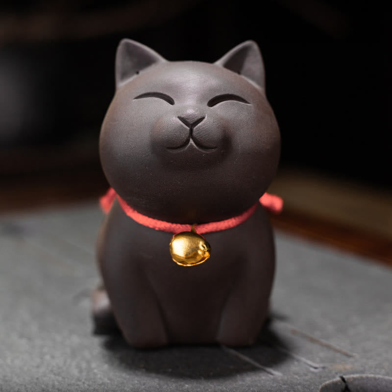 Mini Purple Clay Cat Tea Pet | Sitting & Standing Figurine Decor