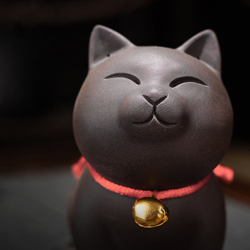 Mini Purple Clay Cat Tea Pet | Sitting & Standing Figurine Decor