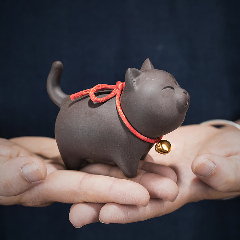 Mini Purple Clay Cat Tea Pet | Sitting & Standing Figurine Decor