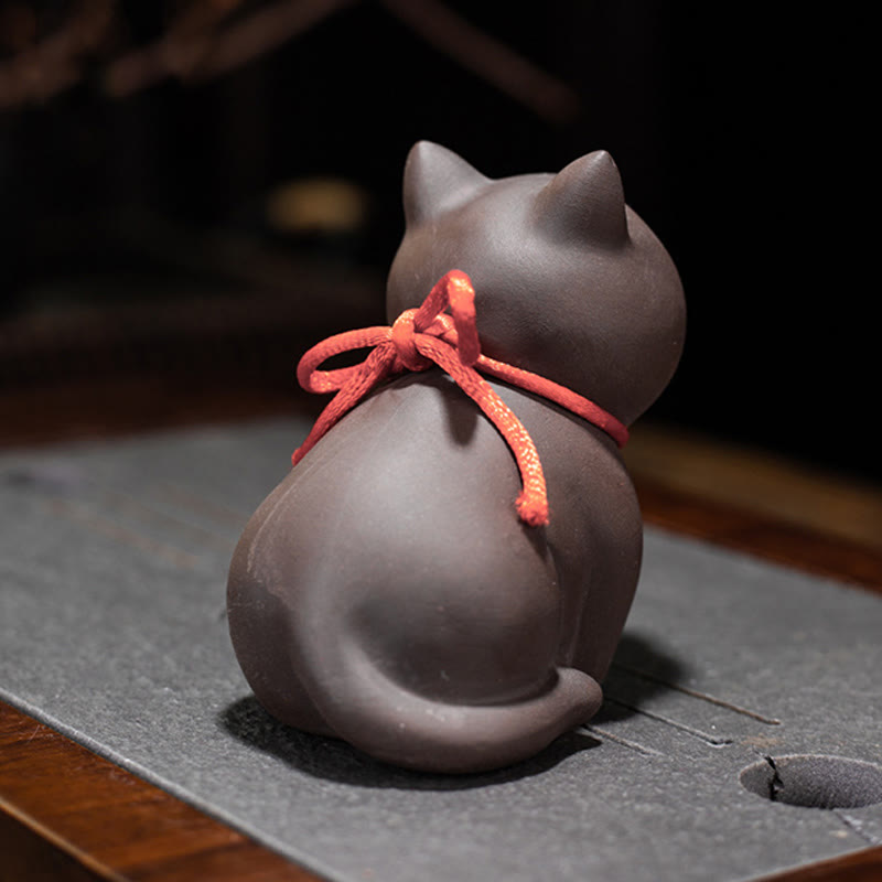 Mini Purple Clay Cat Tea Pet | Sitting & Standing Figurine Decor