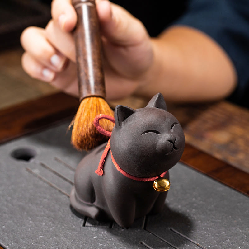 Mini Purple Clay Cat Tea Pet | Sitting & Standing Figurine Decor