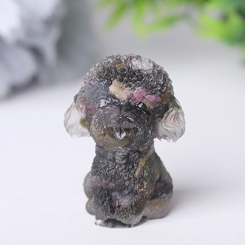 Mini Resin Crystal Dog Figurine 1.5 Inch Healing Statue