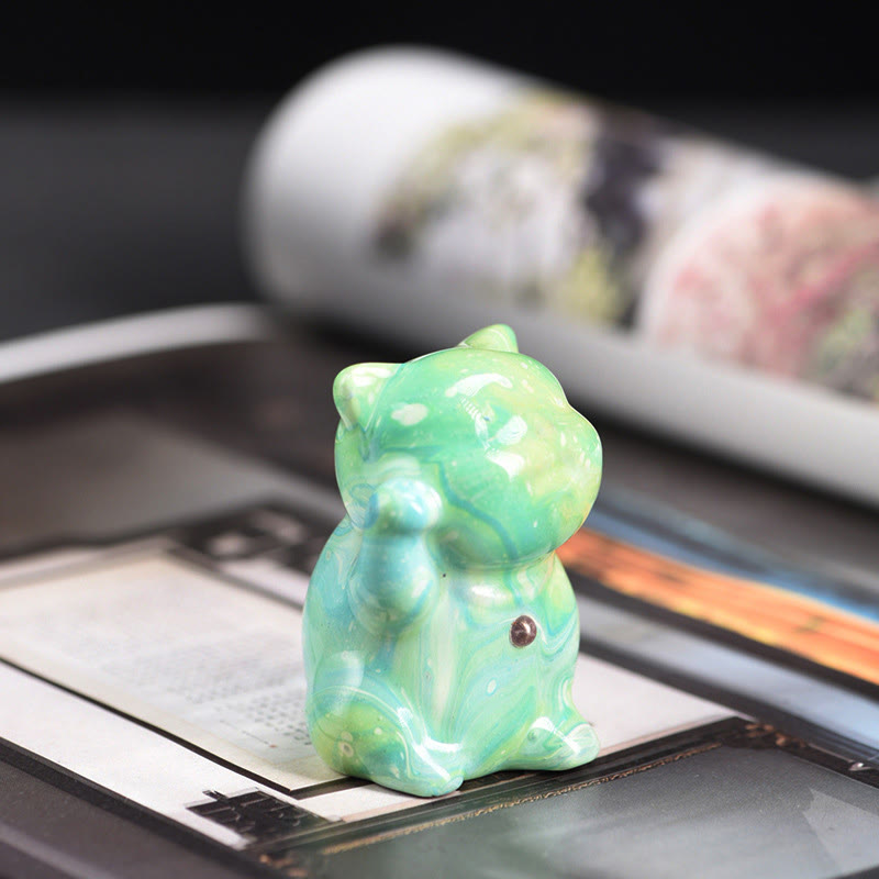 Mini Rosewood Cat Zen Ornament - Handmade Lacquer Craft