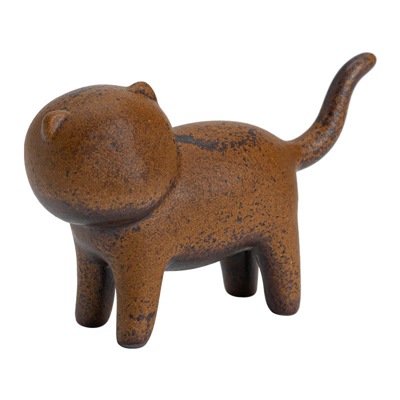 Mini Standing Cat and Feng Shui Frog Ceramic Figurines for Home Decor