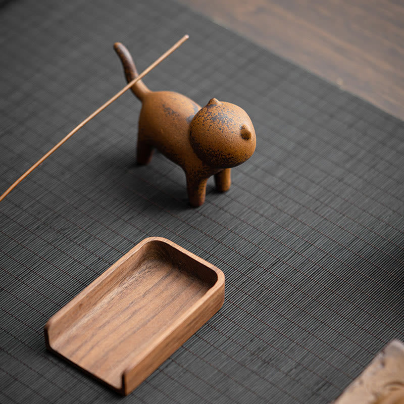 Mini Standing Cat and Feng Shui Frog Ceramic Figurines for Home Decor