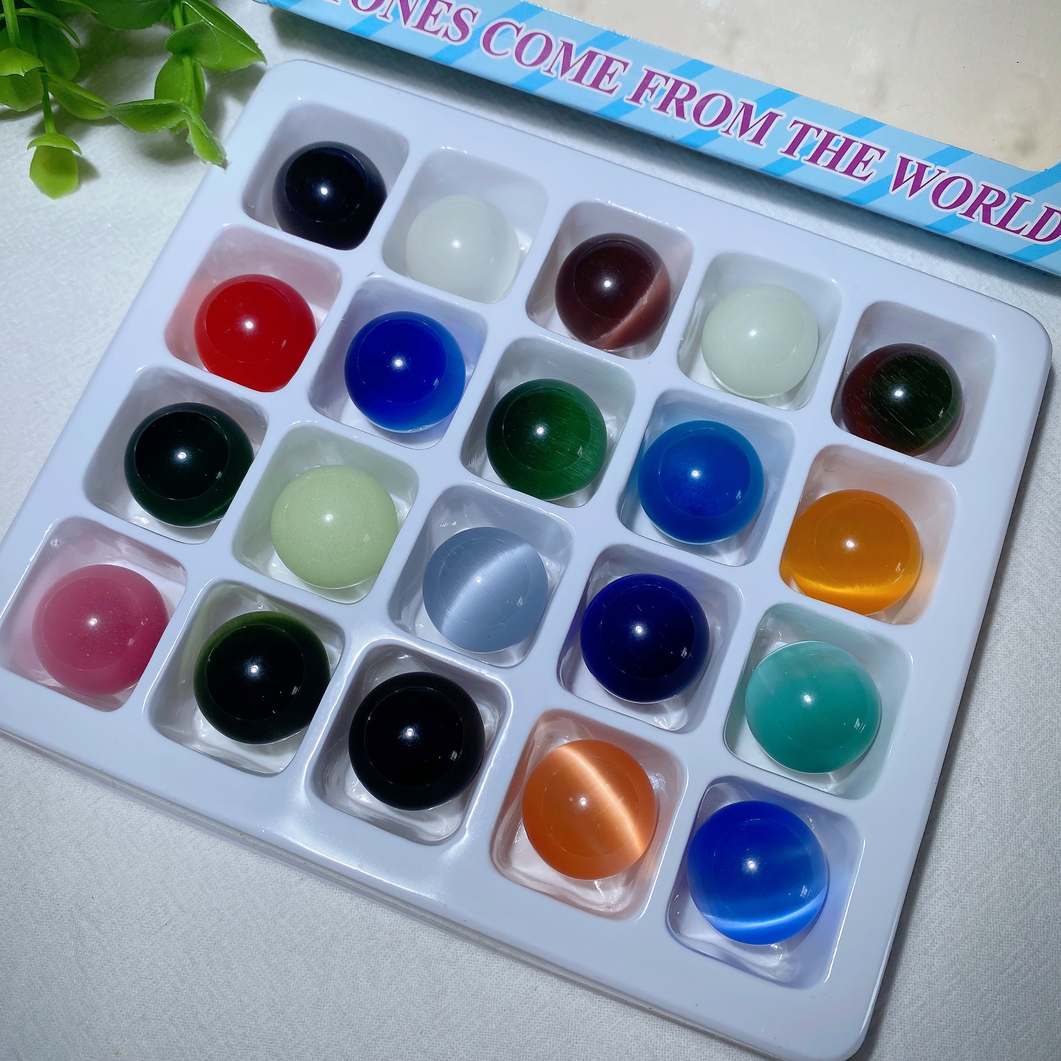 Mixed Cat's Eye Crystal Spheres & Eggs Kit 5.8in Healing Shapes