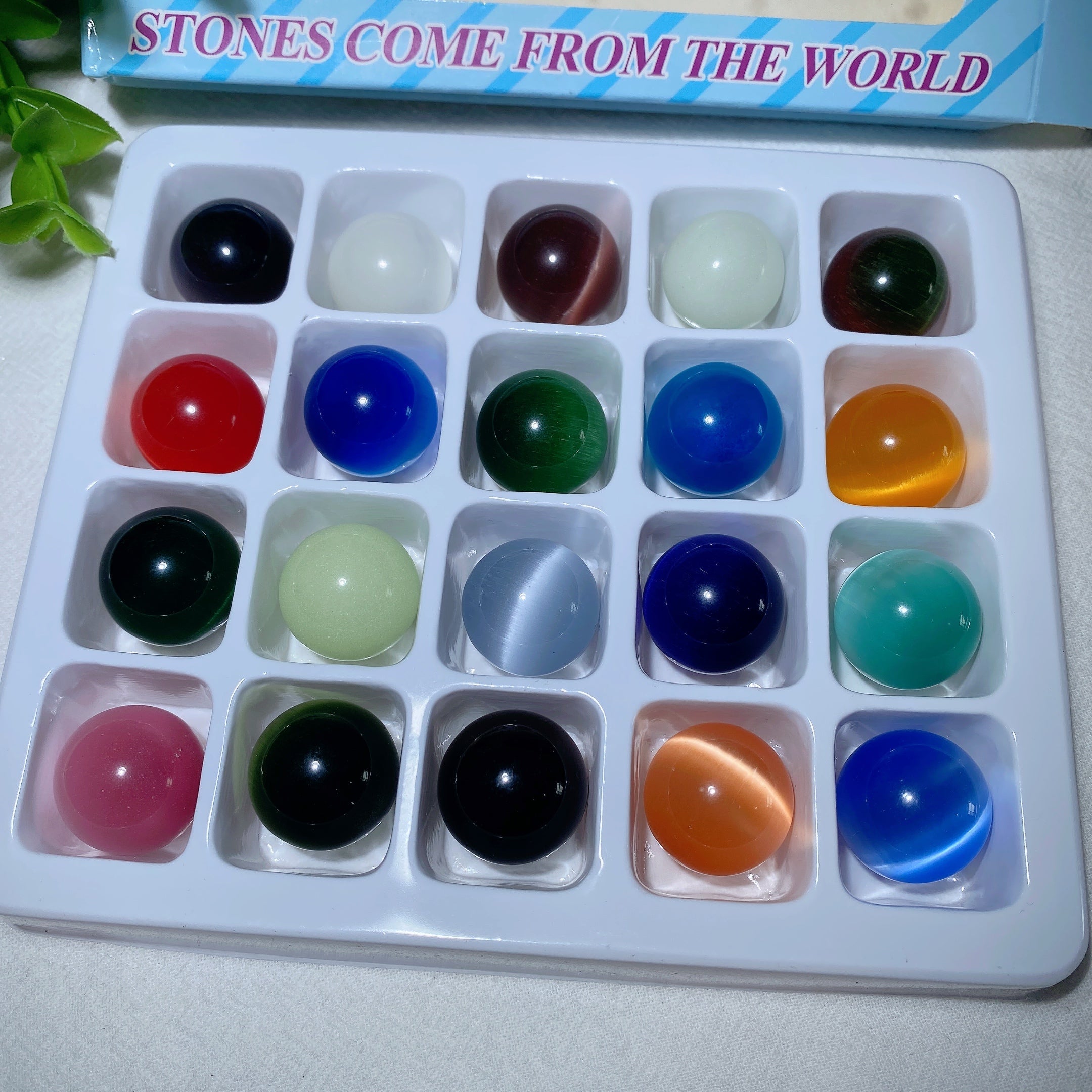 Mixed Cat's Eye Crystal Spheres & Eggs Kit 5.8in Healing Shapes