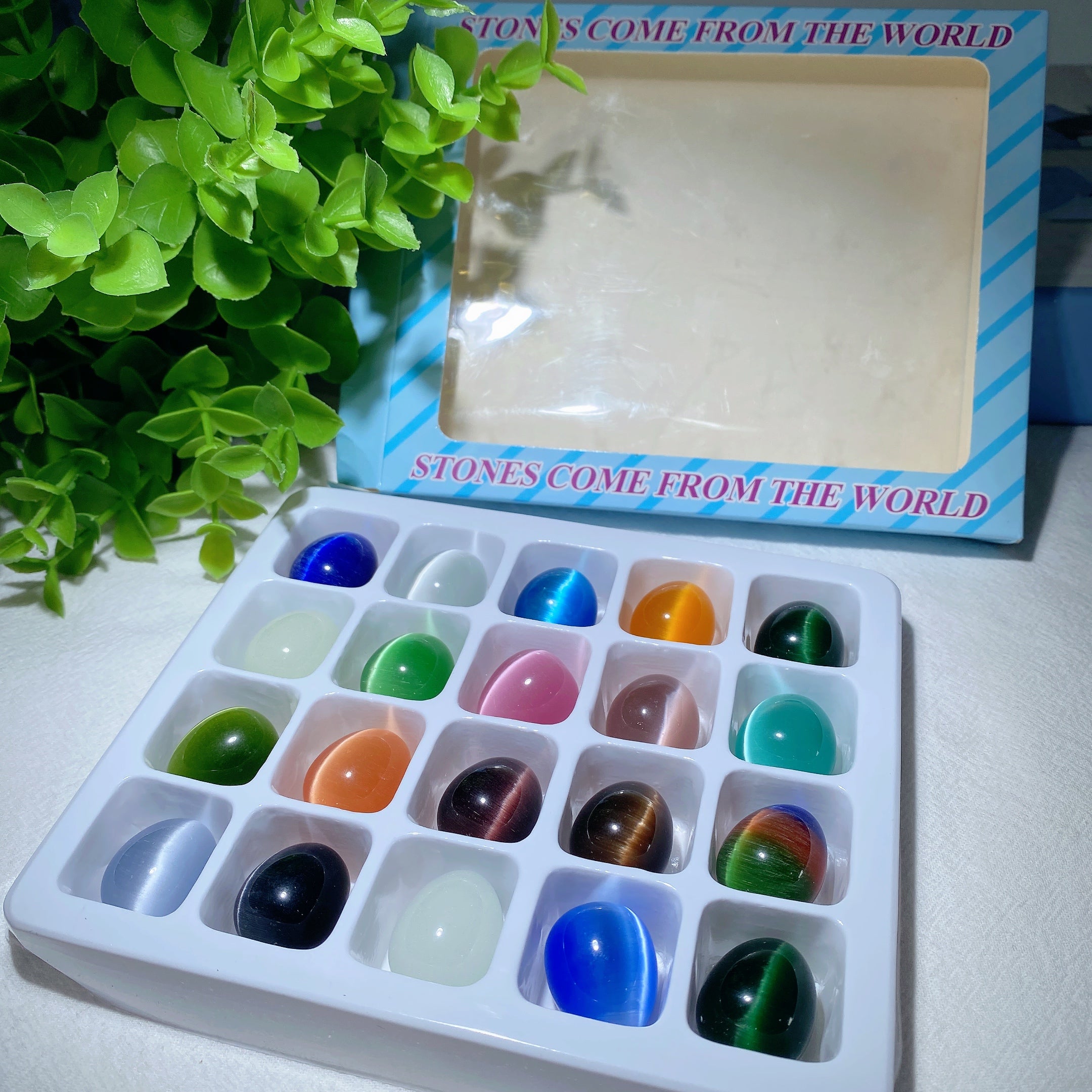 Mixed Cat's Eye Crystal Spheres & Eggs Kit 5.8in Healing Shapes