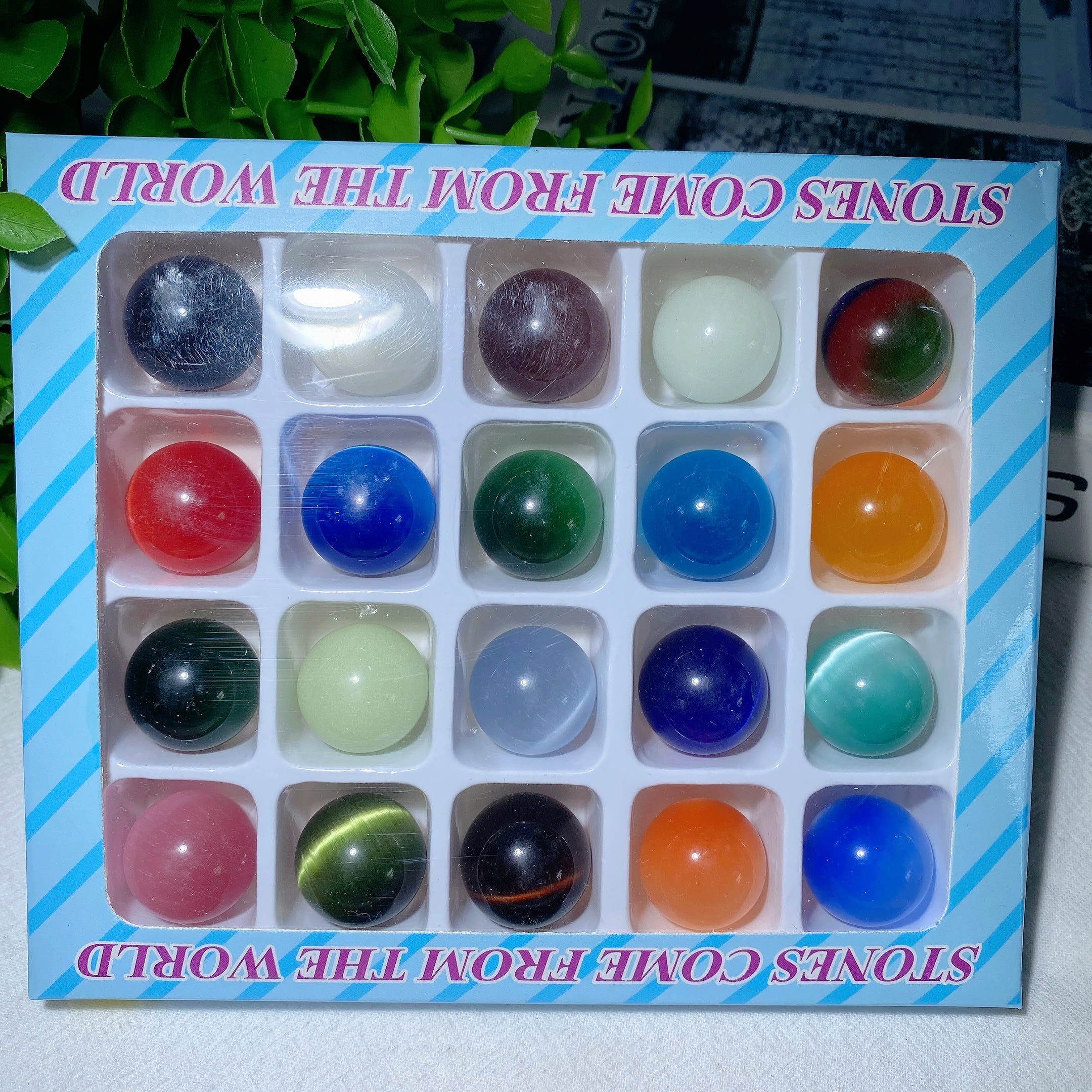 Mixed Cat's Eye Crystal Spheres & Eggs Kit 5.8in Healing Shapes