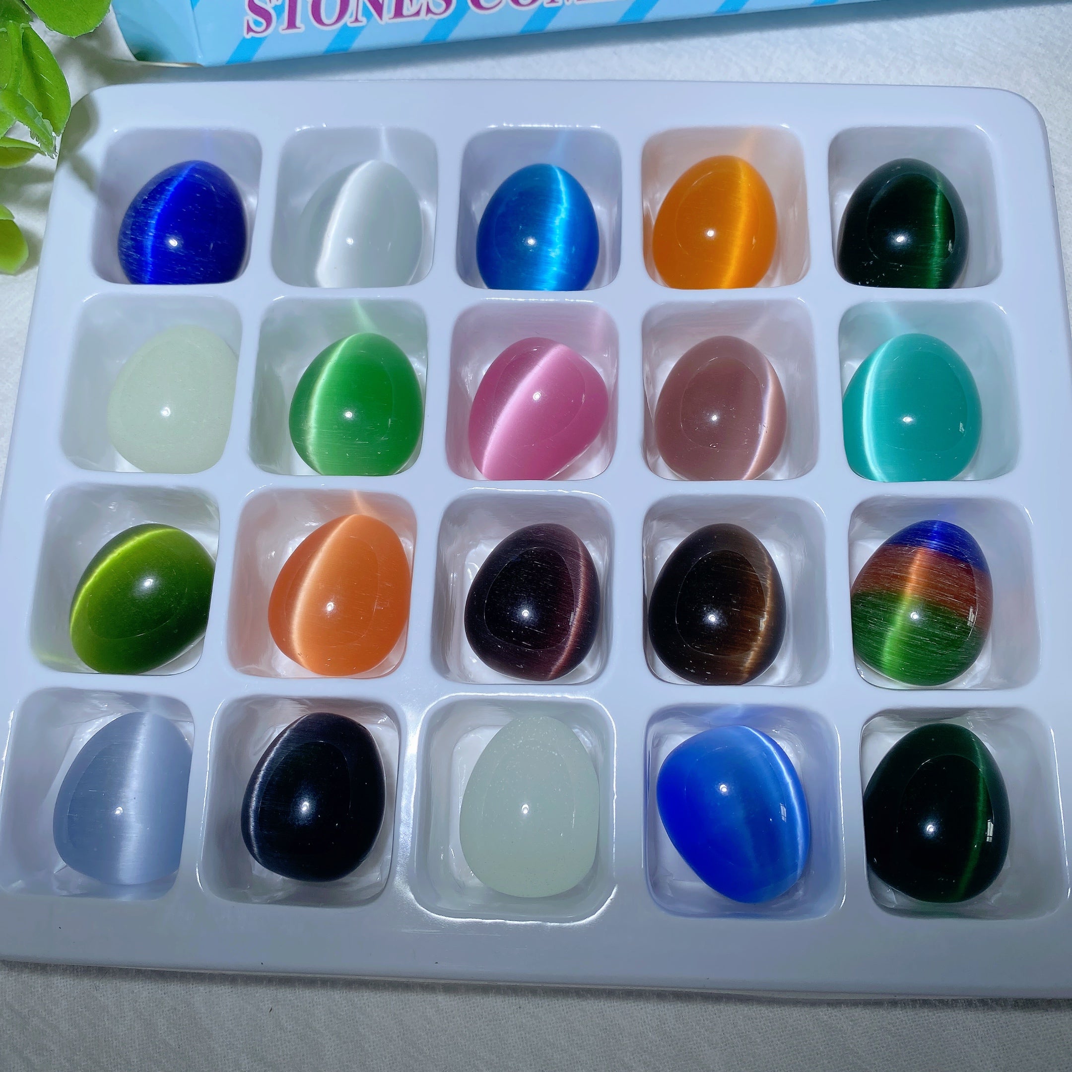 Mixed Cat's Eye Crystal Spheres & Eggs Kit 5.8in Healing Shapes