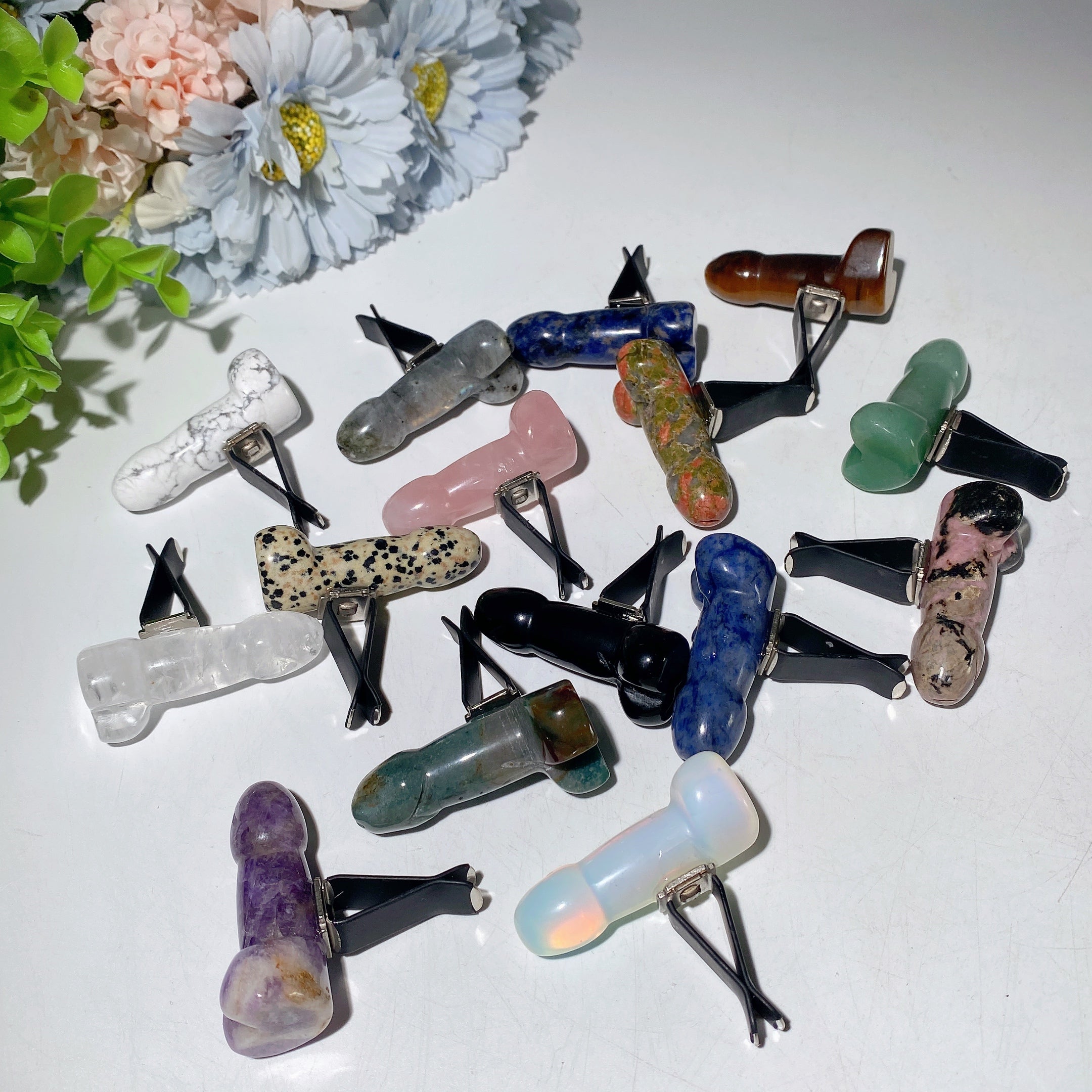Mixed Crystal Ding Ding Air Vent Clip 2-inch Healing Stone